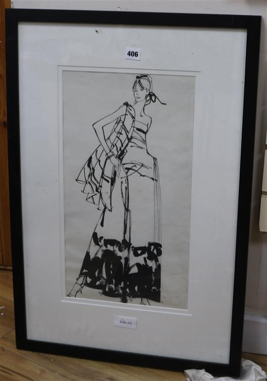Richie, pen and ink, Fashion study, signed in pencil 50 x 28cm